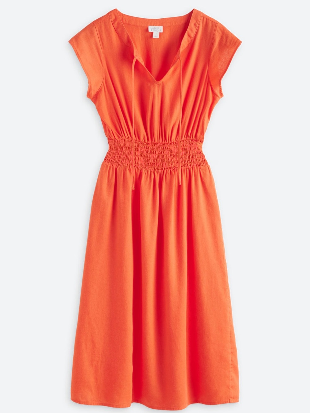 Market & Spruce Bright Orange Smocked Waist Midi Dress